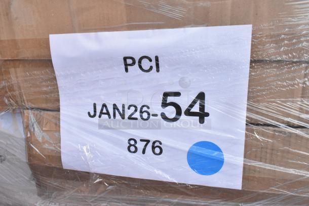 35 new scratch and dent items, including napkins and forks. Label reads "PCI JAN26-54 876" with a blue dot.