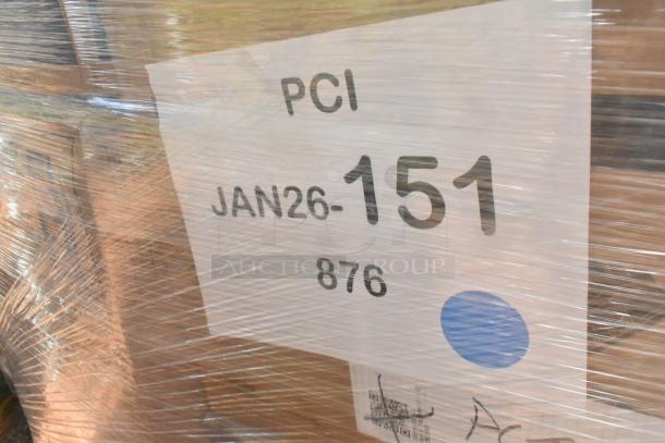 27 new scratch and dent items wrapped in plastic, labeled "PCI JAN26-151 876." Includes bags, cups, containers, toilet paper.