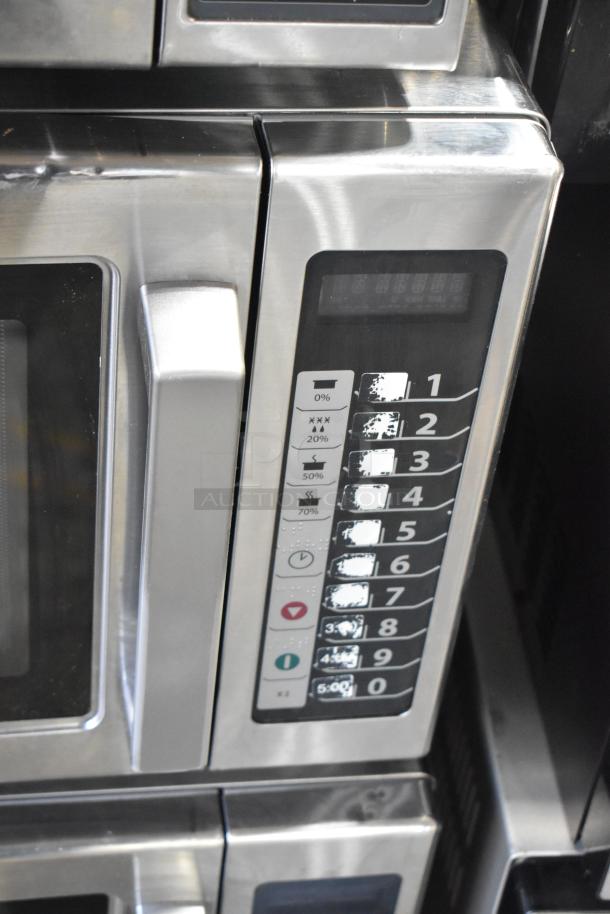 2019 Amana RCS10TS Commercial Microwave Oven, stainless steel, worn buttons, 120V, 1 Phase, countertop model.