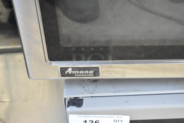 2021 Amana RCS10TS commercial microwave oven, stainless steel, 120V, visible Amana logo, in good condition.