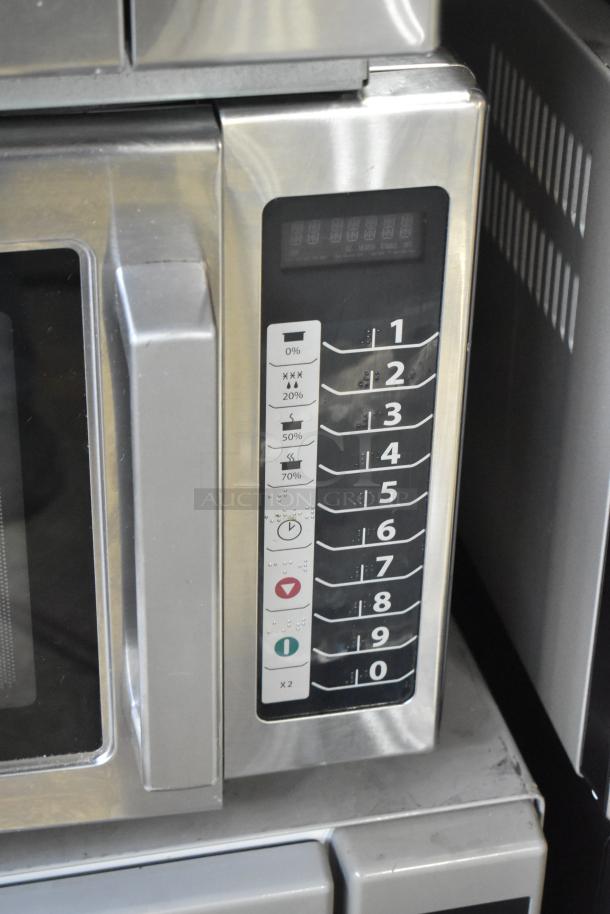 2021 Amana RCS10TS commercial countertop microwave, stainless steel, keypad control, 120V, 1 phase, visible control panel.