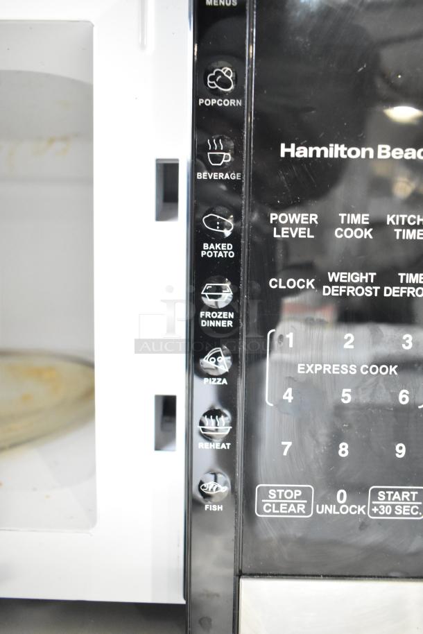 2025 Hamilton Beach HB8436127995-03 Microwave with menu buttons for popcorn, beverage, and more. Includes turntable plate.