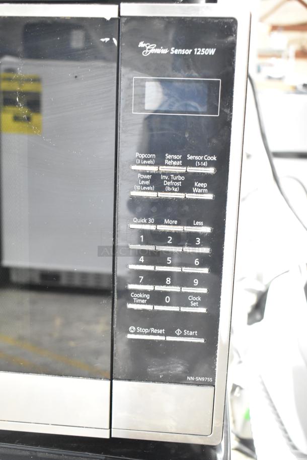 2023 Panasonic NN-SN975S microwave oven, 1250W, sensor controls, keypad, stainless steel finish, 120V, 1 Phase.
