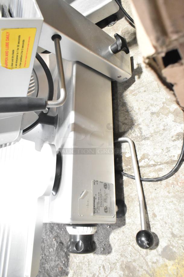 Bizerba GSP H commercial meat slicer, countertop model, 120V, 1 phase, with safety lever and adjustment knob, clean condition.