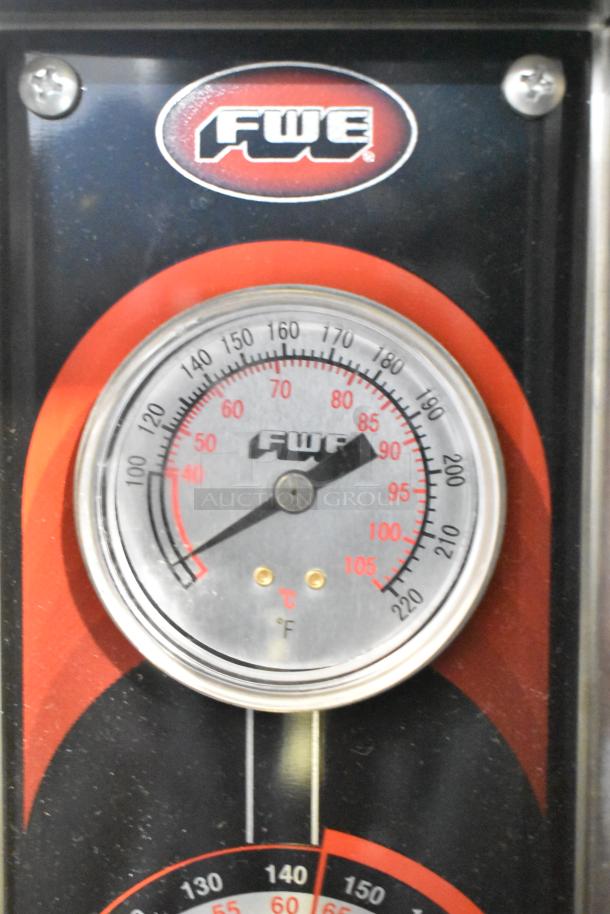 2024 FWE TS-1633-36P heated holding cabinet. Features FWE logo and temperature gauge. 120V, 1 phase.