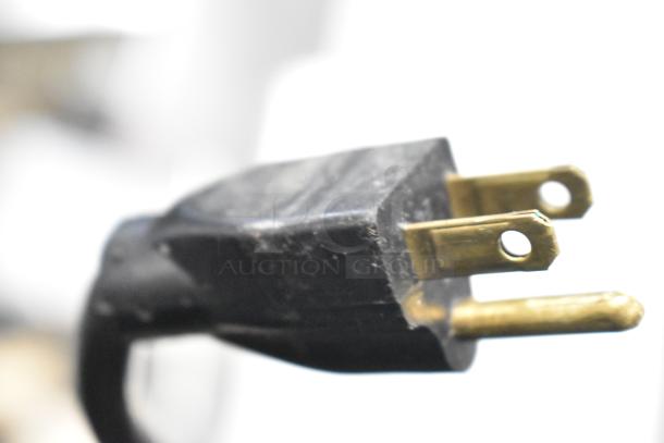 2024 FWE TS-1633-36P Commercial Heated Holding Cabinet plug, 120 Volts, 1 Phase. Close-up of the power plug.
