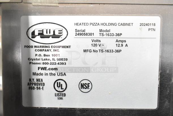2024 FWE TS-1633-36P Heated Holding Cabinet, 120V, 1 Phase. UL and NSF listed, made in USA. Serial: 249058301.