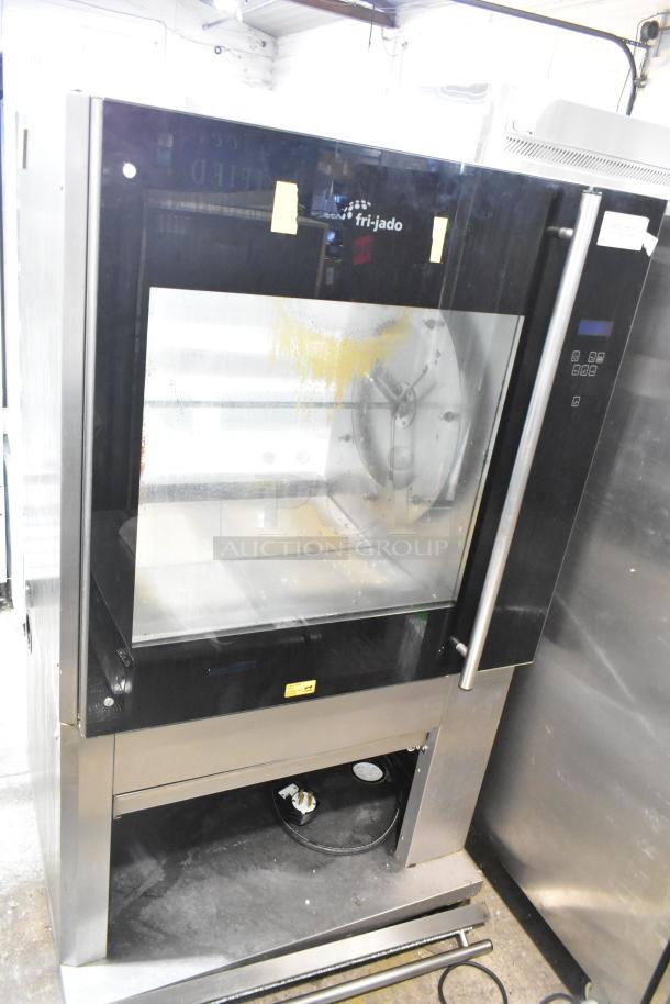 Fri-jado TDR7-P rotisserie oven on casters, electric, 208V, 3-phase. Displays broken glass.
