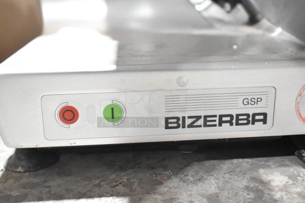 2020 Bizerba GSP H Commercial Meat Slicer, 120 Volts, 1 Phase. Stainless base with control buttons, model label visible.