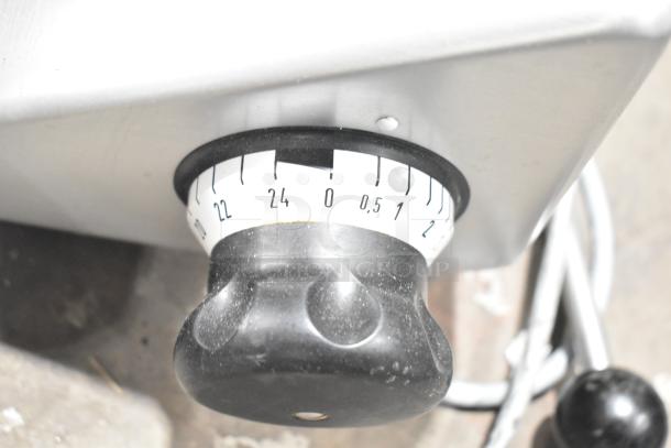 2020 Bizerba GSP H Commercial Meat Slicer dial, showing precise slice thickness settings.