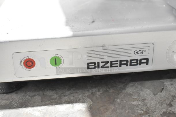 2016 Bizerba GSP H Commercial Meat Slicer, 120V, 1 Phase, minor wear, visible control panel with on/off buttons.