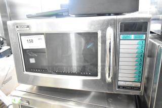 2023 Sharp R-21LVF commercial microwave oven, stainless steel, 120 volts, keypad interface, model R-21LVF, auction tag 158.