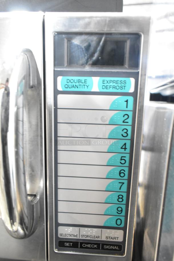 2023 Sharp R-21LVF Commercial Countertop Microwave Oven, keypad view, buttons for programming and operation, 120V, 1 Phase.