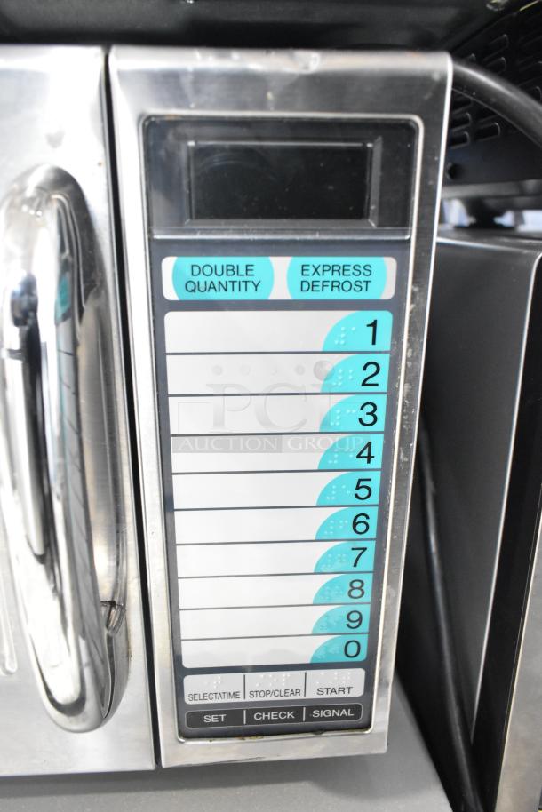 2022 Sharp R-21LVF commercial microwave, keypad controls, stainless steel, 120V, 1 phase, excellent condition.