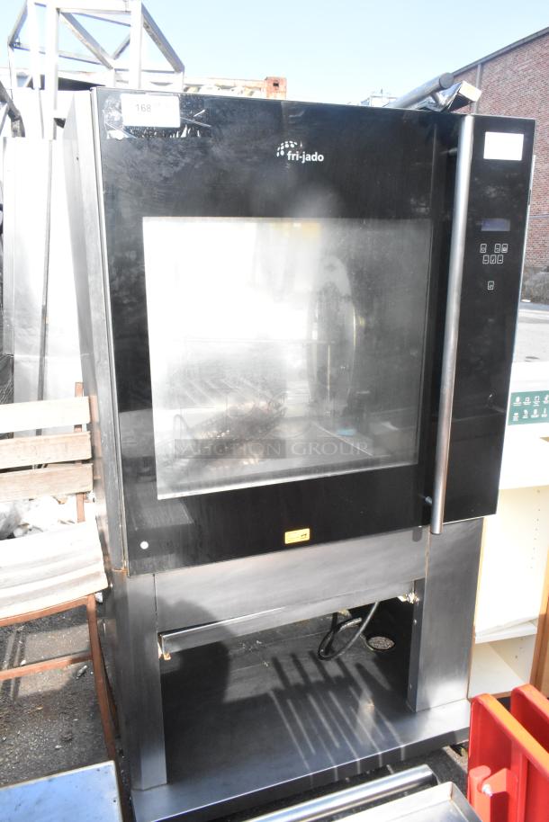 Fri-jado TDR7-P commercial rotisserie oven, electric, on casters, 208V, 3-phase, black finish, visible branding.