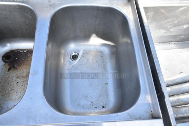 Krowne 18-43R commercial 3 bay back bar sink with left side drain board, faucet, and handles. Some visible wear.