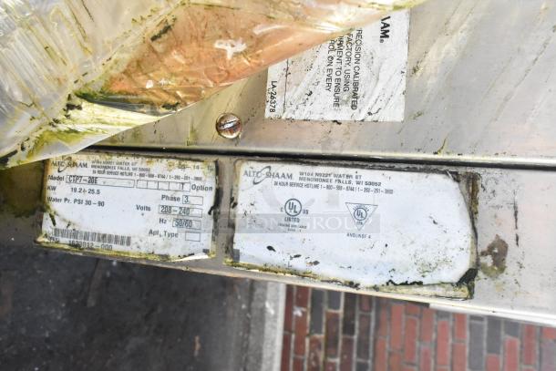 2015/2017 Alto Shaam CTP7-20E combi convection oven label, showing model, voltage (208-240V), phase (3), and UL certifications.