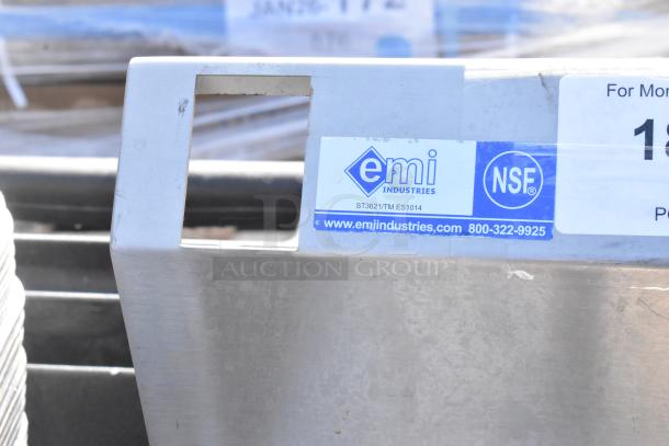 Commercial single bay sink by EMI Industries. Features NSF certification. Model ST3621/TM ES1014 visible on label.