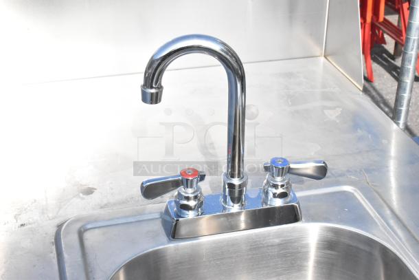 QualServ WMSC24MS commercial portable sink, stainless steel, single bay, faucet with hot and cold handles; on commercial casters.