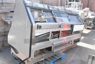 Custom Deli's DILN8CRSS commercial heated display case, floor style, stainless steel, 120/208V, 1 phase, used condition.