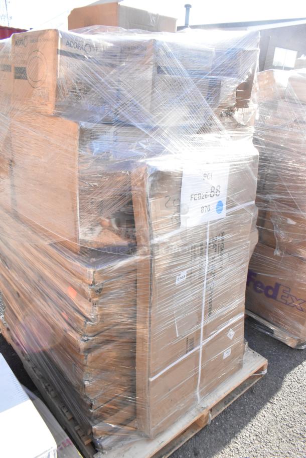 Pallet of 20 brand new scratch and dent items, including plates, bowls, and tabletop ware. Labeled FEB26-88.