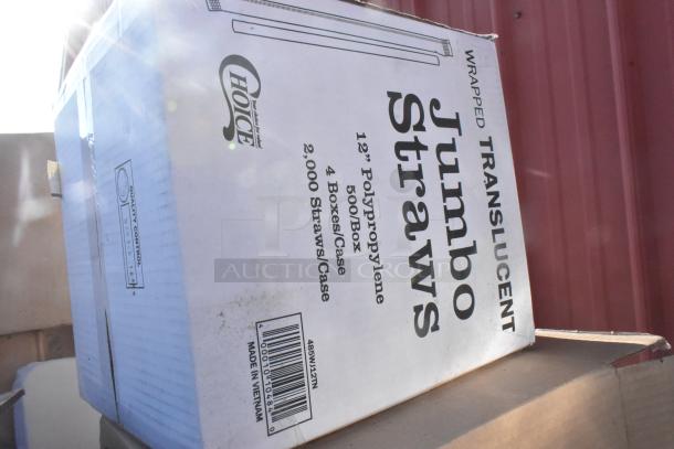 Box of 2,000 Choice jumbo straws, 12" polypropylene, made in Vietnam. New condition, quality control label visible.