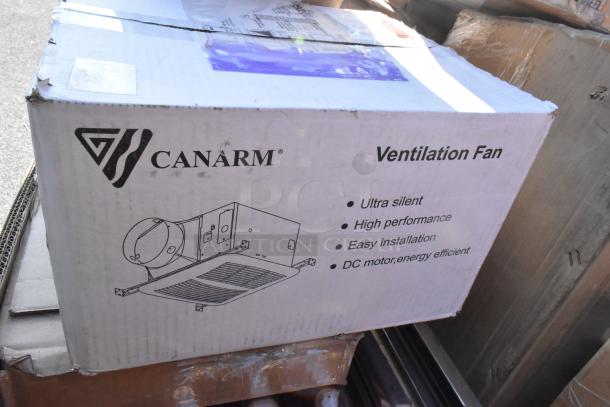 Box of Canarm ventilation fan, ultra silent, high performance, easy installation, DC motor, energy efficient. New condition.