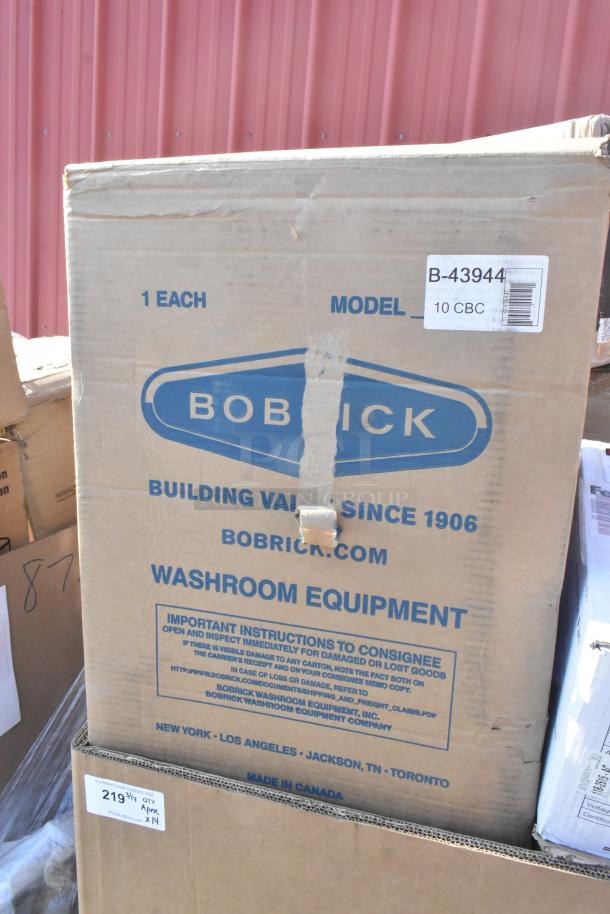 Bobrick washroom equipment box, model 10 CBC, new scratch and dent condition, includes dispenser and dish table.