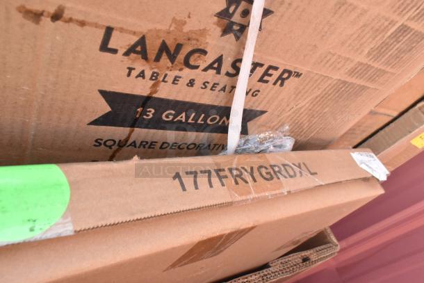 Boxes labeled "Lancaster Table & Seating" and "177FRYGRDYL," indicating new scratch and dent items.