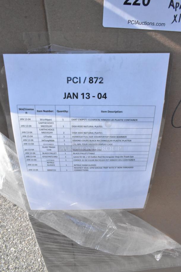 12 brand new mixed scratch and dent items; includes containers, plates, step trash can, gloves. Item list and details visible.