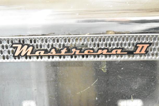 Thermoplan Mastrena II commercial espresso machine, stainless steel, 250 volts, featuring logo on the front panel.