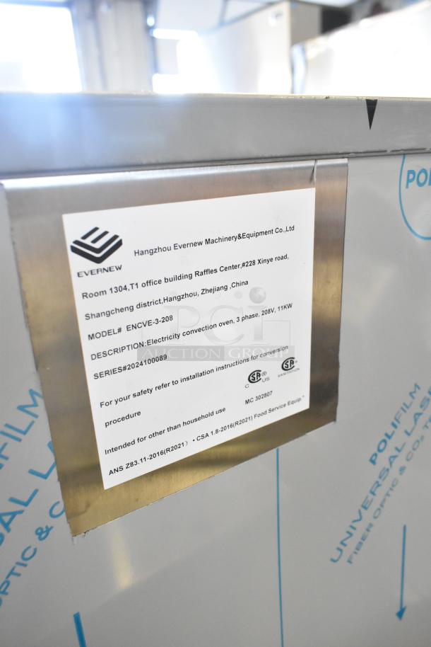 BRAND NEW Rocket Cooking ENCVE-3-208 Convection Oven, 208V, 3 Phase, view-through doors, thermostatic controls. Scratch and dent.