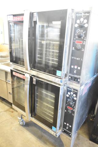 Blodgett HV-100G HydroVection commercial gas oven, full-size, thermostatic controls, view-through doors, on casters.