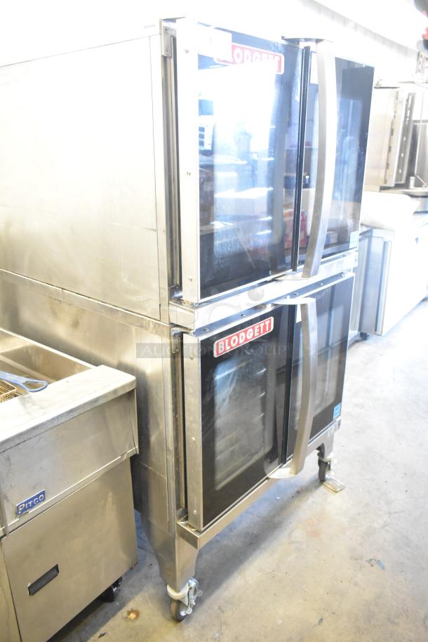Blodgett HV-100G commercial convection ovens, natural gas, view-through doors, thermostatic controls, on casters.