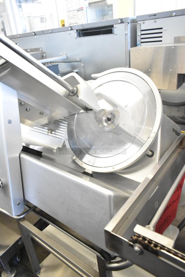 2018 Bizerba GSP HD commercial meat slicer on stand, 120 volts, 1 phase, stainless steel finish, excellent condition.