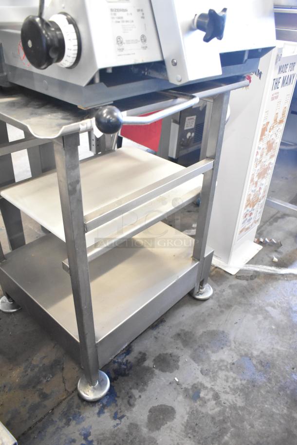 2018 Bizerba GSP HD meat slicer on equipment stand, 120V, 1 Phase, commercial use, stainless steel construction.