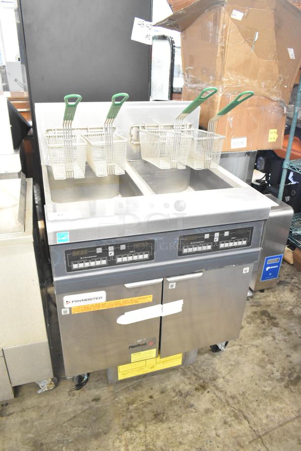 Brand new 2021 Frymaster FPPH255CSE propane deep fryer with 4 baskets, filtration system, and casters, 80,000 BTU.