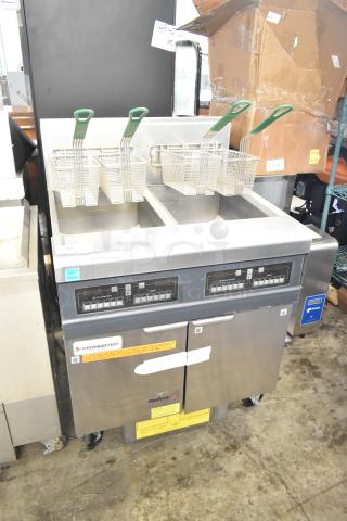 BRAND NEW! 2021 Frymaster FPPH255CSE Commercial Floor Style Propane Gas Powered Deep Fat Fryer w/ 4 Metal Fry Baskets and Filtration System on Commercial Casters. 80,000 BTU.