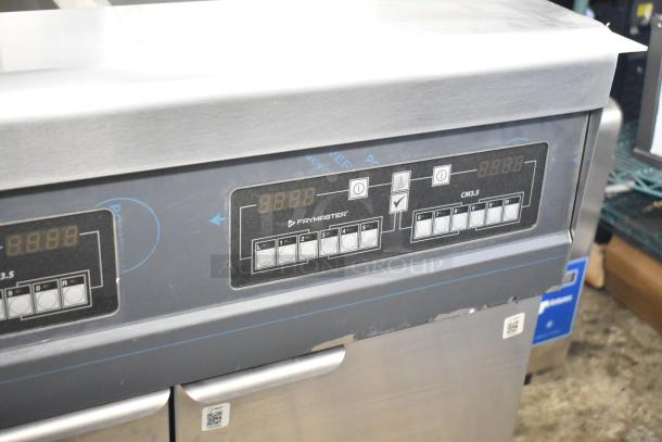 Brand new 2021 Frymaster FPPH255CSE commercial propane gas fryer, stainless steel, 80,000 BTU, with 4 fry baskets and filtration system.