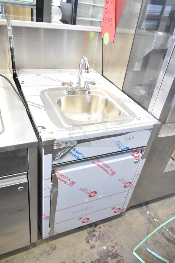 QualServ WMSC24MS commercial sink, single bay, portable, on casters, 120V, 1 phase, new, protective film intact.