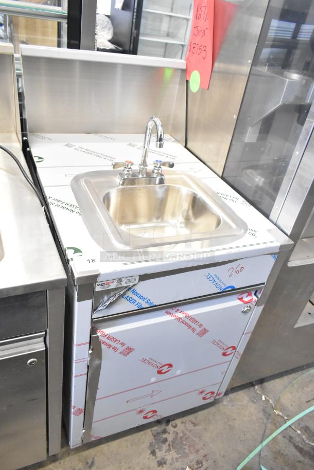 QualServ WMSC24MS commercial sink, stainless steel, single bay, portable, on casters, 120V, 1 phase, new condition.