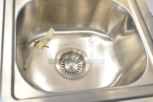 QualServ WMSC24MS single bay portable sink, stainless steel, on casters. Includes keys on tape. Model: WMSC24MS, 120V, 1 Phase.