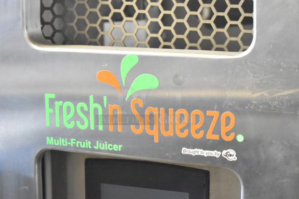 LATE MODEL JBT Fresh N Squeeze 2ND-GEN-MFJ-HE commercial citrus juicer, floor style, 120V, on casters, visible branding.