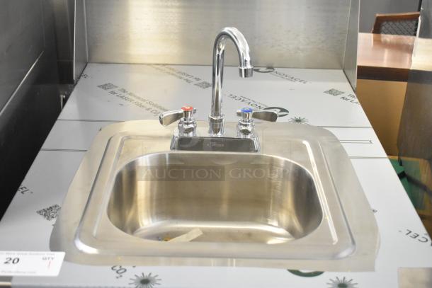 QualServ WMSC24MS single bay portable sink on casters, stainless steel, 120V, 1 phase. Faucet with hot/cold controls.