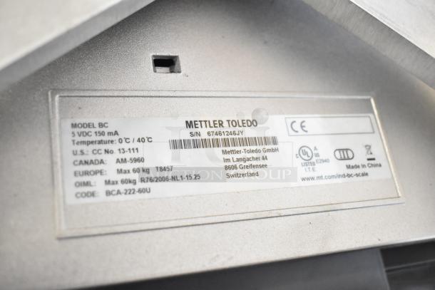 Mettler Toledo BC countertop scale label showing model BC, serial number, and certifications. In good condition.