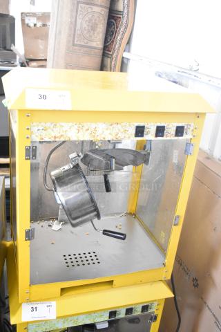 2019 OY-828 metal popcorn machine and merchandiser, 110V, 1-phase, yellow finish, countertop model, commercial use.