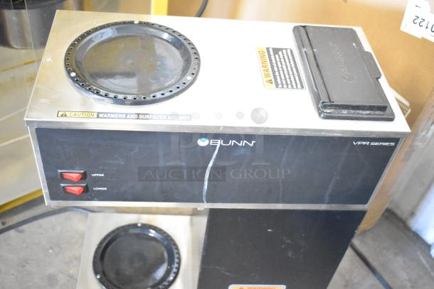 2025 Bunn VPR Countertop Coffee Machine, 120V, 1 Phase. Shows dual warmers, control switches, and warning labels.
