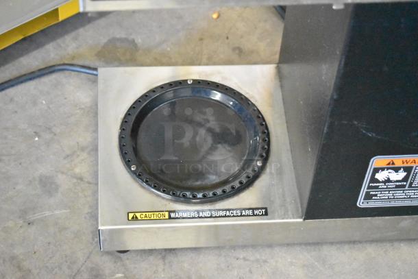 2025 Bunn VPR Countertop Coffee Machine burner, stainless steel, caution label "Warmers and surfaces are hot."