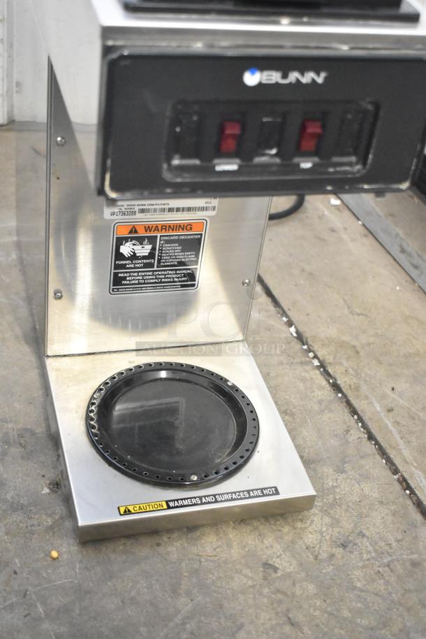 2024 Bunn VP17-2 countertop 2 burner coffee machine, 120 volts, stainless steel. Includes warning and caution labels.