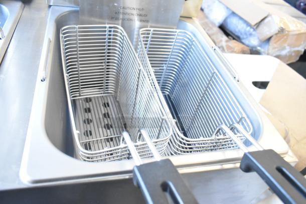 BRAND NEW SCRATCH AND DENT 2025 Vollrath FFEB800 Electric 2 Bay Deep Fat Fryer, 208-240V, 1 Phase, shown with fryer baskets.